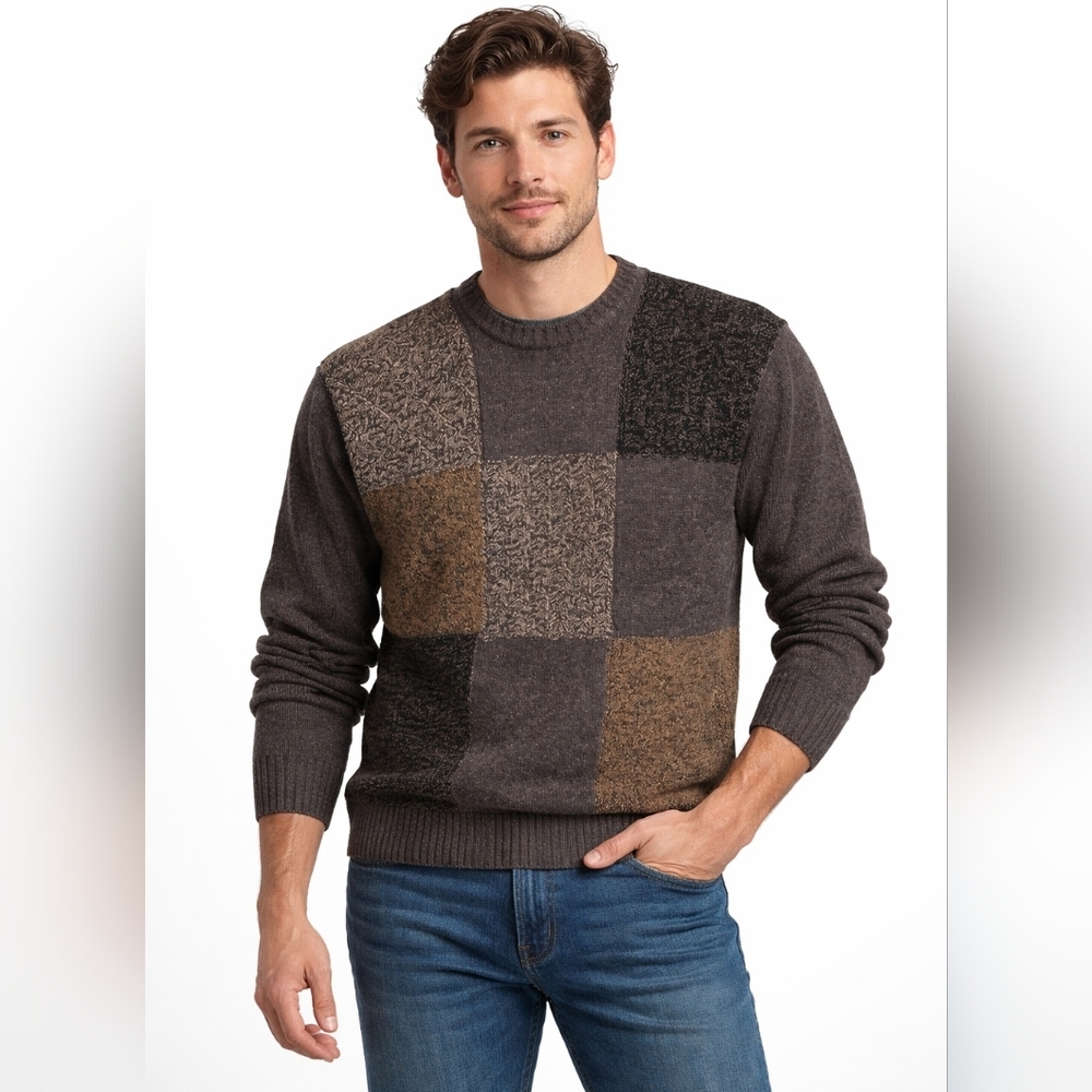 Vintage Eddie Bauer Wool Chunky Knit Sweater Boxy‎ Warm Men's Large Gray Brown